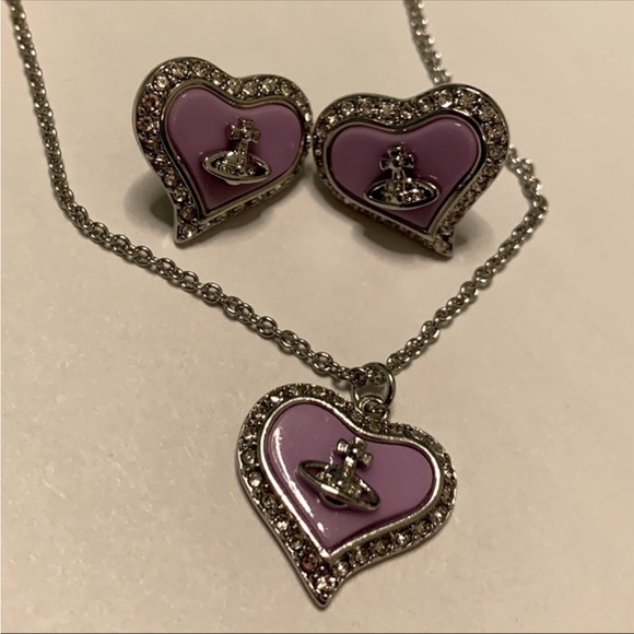 Sold out Vivienne Westwood silver crystal heart pink / purple enamel necklace - Picture 4 of 4